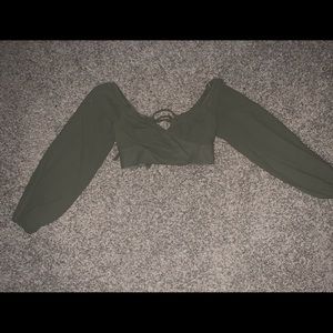 Olive green long sleeve crop top NWT